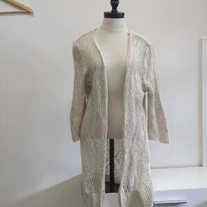 Vivid Importers Cream Knit Cardigan with tassels size L boho festival sweater‎
